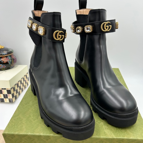 Women’s Gucci block  heel trip embellished Chelsea boots size 42 made in Italy - Picture 1 of 11